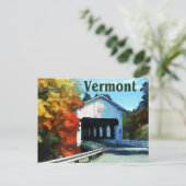 ホワイトカバーカラフルドブリッジオータムバーモント ポストカード (スタンド正面)