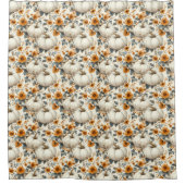 ホワイトカボチャとオレンジフラワーズ秋 シャワーカーテン (正面)