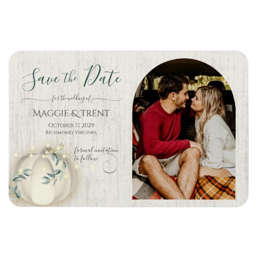 ホワイトカボチャとストリングライト(写真付) マグネット (横)