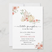 ホワイトカボチャとピンクの花秋の赤ちゃんシャワー 招待状 (正面)