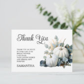 ホワイトカボチャとユーカリの緑のブライダルシャワー サンキューカード (スタンド正面)