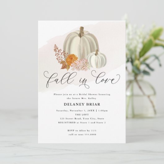 ホワイトカボチャと秋の花,ブライダルシャワー 招待状 (スタンド正面)