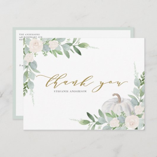 ホワイトカボチャと緑の秋ありがとう ポストカード (正面/裏面)