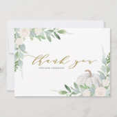 ホワイトカボチャと緑の秋の赤ちゃんシャワー サンキューカード (正面)