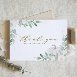 ホワイトカボチャと緑の秋の赤ちゃんシャワー サンキューカード