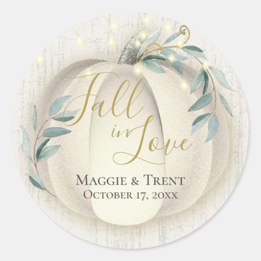 ホワイトカボチャと緑（ひも付き） ラウンドシール (正面)