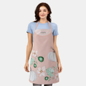 ホワイトカボチャと花水彩アートパターン エプロン (着用した状態)