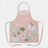 ホワイトカボチャと花水彩アートパターン エプロン (正面)