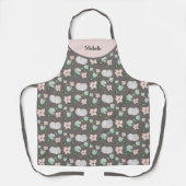 ホワイトカボチャと花水彩アートパターン エプロン (正面)