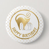 ホワイトカボチャと金ゴールドキャット水玉模様誕生日 缶バッジ (正面)