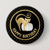 ホワイトカボチャと金ゴールドキャット水玉模様誕生日 缶バッジ (正面)