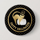 ホワイトカボチャと金ゴールド猫水玉模様ハロウィーン 缶バッジ (正面)