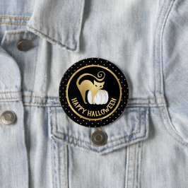 ホワイトカボチャと金ゴールド猫水玉模様ハロウィーン 缶バッジ