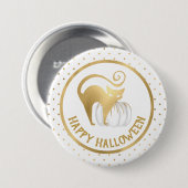 ホワイトカボチャと金ゴールド猫水玉模様ハロウィーン 缶バッジ (正面&裏面)