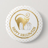 ホワイトカボチャと金ゴールド猫水玉模様ハロウィーン 缶バッジ (正面)