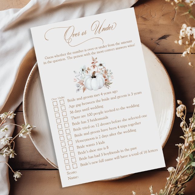 ホワイトカボチャの上または下のブライダルシャワーゲーム (クリエイターアップロード済み)