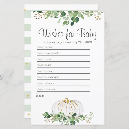 ホワイトカボチャの緑のフローラがベビーを願う (正面/裏面)