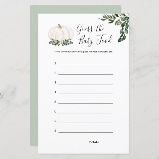 ホワイトカボチャはベビーのフードゲームカードを推測 (正面/裏面)