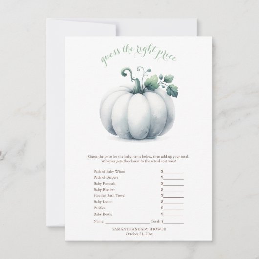 ホワイトカボチャは正しい価格のゲームを推測 招待状 (正面)