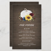 ホワイトカボチャひまわり秋の結婚式メニューカード (正面/裏面)