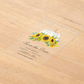 ホワイトカボチャひまわり結婚式の日付を保存 アクリル招待状 (レイダウン)