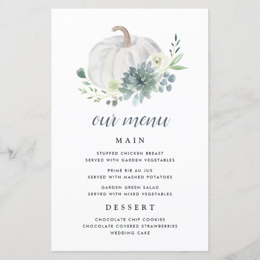 ホワイトカボチャエレガント多肉質秋メニューカード (正面)