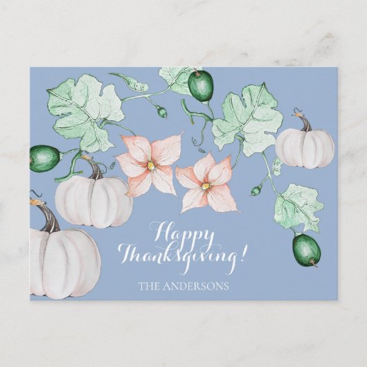 ホワイトカボチャフローラ水彩パーソナライズされた シーズンポストカード (正面)