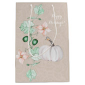 ホワイトカボチャフローラ水彩パーソナライズされた ミディアムペーパーバッグ (正面)