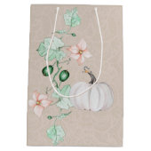 ホワイトカボチャフローラ水彩パーソナライズされた ミディアムペーパーバッグ (裏面)