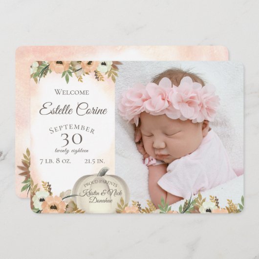 ホワイトカボチャフローラ誕生のお知らせ(写真あり) 招待状 (正面/裏面)