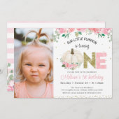 ホワイトカボチャフローラ金ゴールドワード写真1st誕生日 招待状 (正面/裏面)