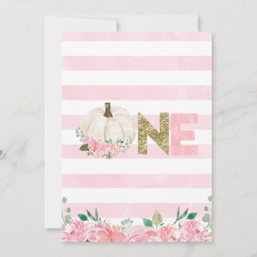 ホワイトカボチャフローラ金ゴールドワード1st誕生日 招待状 (裏面)