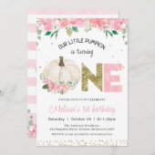 ホワイトカボチャフローラ金ゴールドワード1st誕生日 招待状 (正面/裏面)