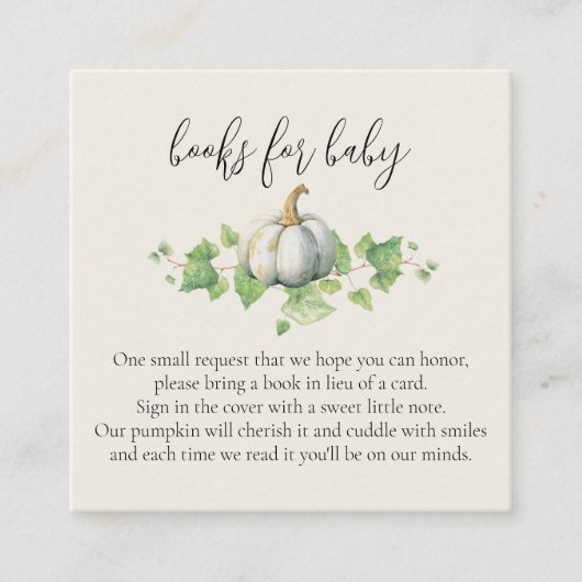 ホワイトカボチャヴィンテージファームハウスベビーシャワーブックス エンクロージャーカード (正面)