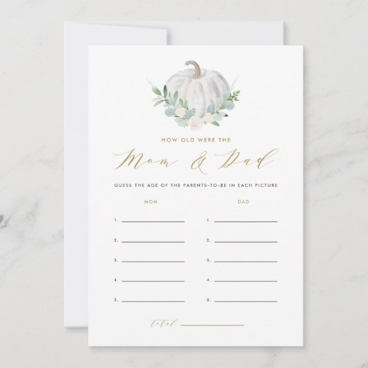 ホワイトカボチャ何歳のお母さんとパパゲーム 招待状 (正面)