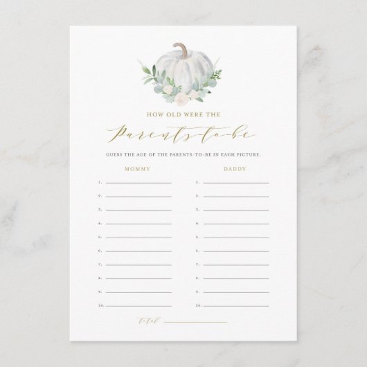 ホワイトカボチャ何歳の親のゲームカード エンクロージャーカード (正面)