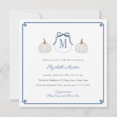 ホワイトカボチャ名門私立校風のモノグラム男の赤ちゃんシャワー 招待状 (正面)