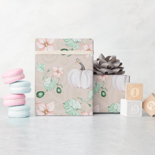 ホワイトカボチャ水彩アートパターン ラッピングペーパー (ベビーシャワー)