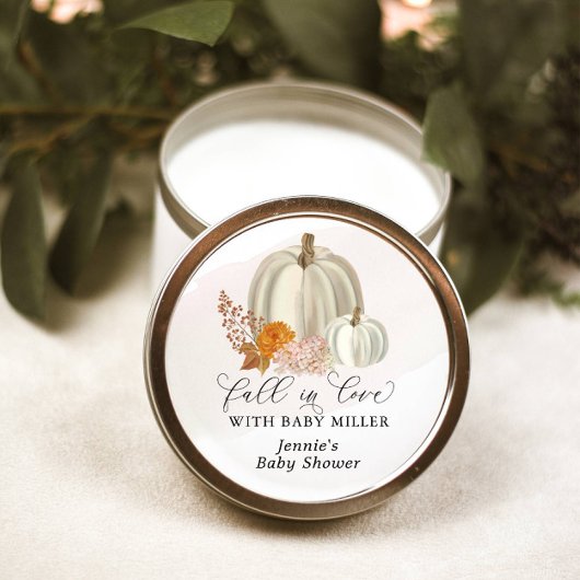 ホワイトカボチャ秋インラブベビーシャワーカスタマイズ ラウンドシール