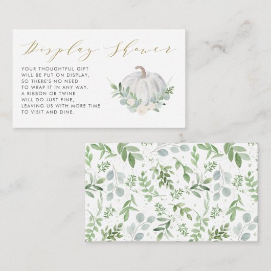 ホワイトカボチャ秋ベビシャワーディスプレイシャワー エンクロージャーカード (正面/裏面)