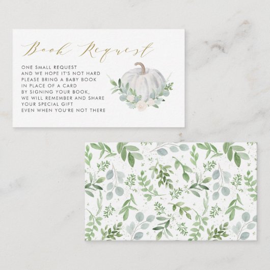 ホワイトカボチャ秋ベビシャワーブックリクエストカード プレイスカード (正面/裏面)