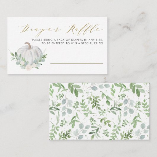 ホワイトカボチャ秋ベビーシャワーおむつラッフルカード プレイスカード (正面/裏面)