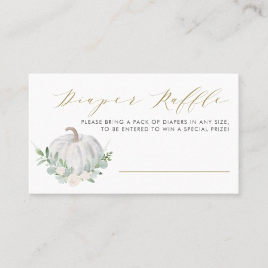 ホワイトカボチャ秋ベビーシャワーおむつラッフルカード プレイスカード (正面)