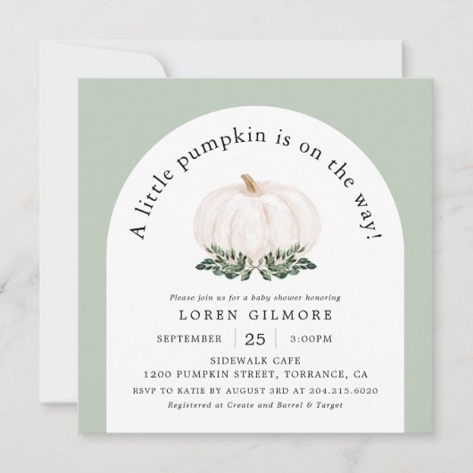 ホワイトカボチャ秋ベビーシャワーアーチ招待状 招待状 (正面)