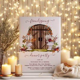 ホワイトカボチャ素朴ウッドドアフレンドリーパーティー 招待状