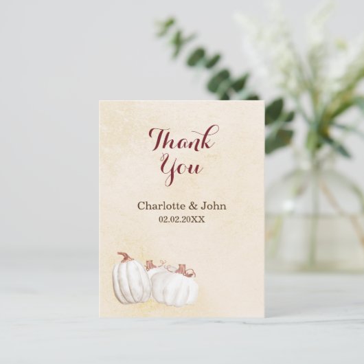 ホワイトカボチャ結婚ン秋ハーベスト感謝していのユーザ ポストカード (スタンド正面)