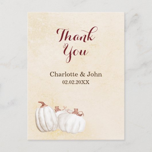 ホワイトカボチャ結婚ン秋ハーベスト感謝していのユーザ ポストカード (正面)
