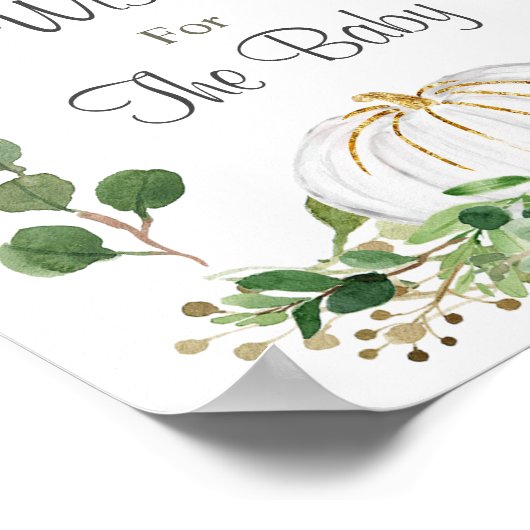 ホワイトカボチャ緑の赤ちゃんシャワーのベビー ポスター (角)