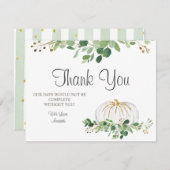 ホワイトカボチャ緑フローラベビーシャワー サンキューカード (正面/裏面)