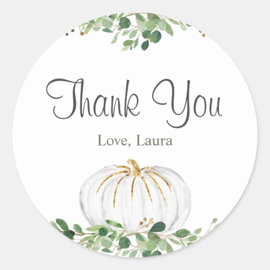 ホワイトカボチャ緑フローラベビーシャワー ラウンドシール (正面)